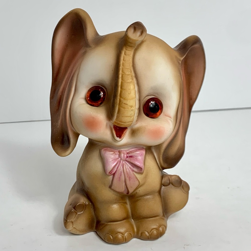Vintage Josef Original Bisque Baby Elephant Night Light Lamp Figurine Nightlight